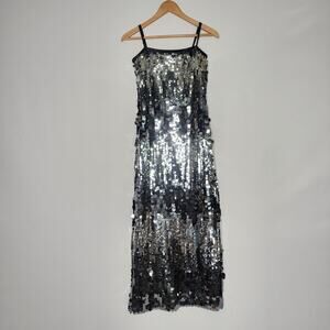 Silver Sequin Retro Party Flapper Dress Le AL.X Women's Size XS
